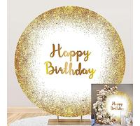 Renaiss 1.8x1.8m Paillettes d'or Couverture de Toile de Fond Ronde Bon Anniversaire Arrière Plan Enfant Adulte Fête d'anniversaire Table à gâteaux Décor Familial Portrait Accessoires de Photographie