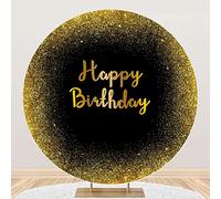 Renaiss 1.8x1.8m Paillettes Noires et dorées Toile de Fond Ronde Bon Anniversaire Arrière Plan Enfant Adulte Fête d'anniversaire Table à gâteaux Décor Familial Portrait Accessoires de Photographie