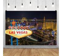 Renaiss 2.2x1.5m Bienvenue à Las Vegas Toile de Fond Las Vegas Nuit Ville Photographie Fond Casino Poker Film thème Anniversaire Bal fête décoration Vinyle Photo Accessoires