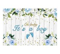 Renaiss 2.2x1.5m C'est Un garçon Genre Révéler Toile de Fond en Bois Bleu Blanc Fleur Empreintes Baby Shower Fond Décorations De Fête d'anniversaire Garçon Nouveau-Né Enfant Accessoires de Studio