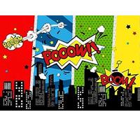 Renaiss 2.2x1.5m Comic City Super Hero Toile de Fond Bande Dessinée Humour Abstrait Super-Héros Photographie Fond pour Garçon Enfant Fête d'anniversaire Bannière Photo Vidéo Shoot Studio Props