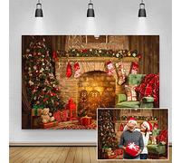 Renaiss 2.2x1.5m Décors de Noël pour la Photographie Intérieur Cheminée Vintage Arbre de Noël Bas Enfant Adulte Portrait Hiver Vacances Décorations De Fête Décor À La Maison Photo Shoot Props
