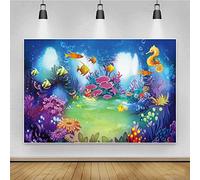 Renaiss 2.2x1.5m Dessin animé océan Petite sirène Toile de Fond sous la mer Poisson Corail Hippocampe Photographie Fond bébé Douche été fête d'anniversaire décoration Accessoires de Studio
