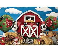 Renaiss 2.2x1.5m Ferme rouge grange photographie toile de fond botte de foin animaux petit fermier photo fond enfant fête d'anniversaire décoration gâteau table bannière bébé douche studio accessoires