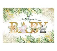 Renaiss 2.2x1.5m Oh bébé toile de fond pour baby shower Feuilles Vertes Animaux De La Jungle Fond de photographie Enfants Nouveau née Décor de fête d'anniversaire Accessoires de studio photo en vinyle