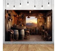 Renaiss 2.2x1.5m Toile de Fond de Cowboy du Far West Fond De Photographie De Vieille Maison en Bois Rustique Décor de fête d'anniversaire Accessoires de Prise de Vue de Portrait de garçon d'enfants