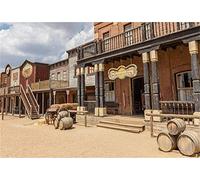 Renaiss 2.2x1.5m Ville de l'Ouest Toile de Fond Style Far West Cow-Boy Fond de Photographie Décor de fête Homme Enfants Adultes Portrait Accessoires de Studio de Vinyle de Tournage de vidéo Photo