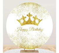 Renaiss 2.2x2.2m Bon Anniversaire Toile de Fond Ronde Couronne de Paillettes dorées Arrière Plan Enfant Adulte Fête d'anniversaire Table à gâteaux Décor Familial Portrait Accessoires de Photographie