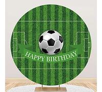 Renaiss 2.2x2.2m Terrain d'herbe de Football Toile de Fond Ronde pour Enfants Thème du Football Bon Anniversaire Tissu en Polyester Antécédents Garçon Décor de fête d'anniversaire Accessoires Photo