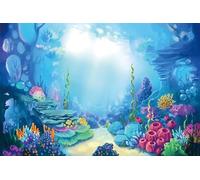 Renaiss 2.5x1.8m Dessin animé Fonds Marins Toile de Fond coloré Monde sous-Marin mer de Corail Photographie arrière-Plan Enfants Petite sirène thème fête d'anniversaire décoration Studio Accessoires