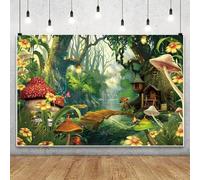 Renaiss 2.5x1.8m Fond de forêt enchantée Fleur Champignon Arbre Maison Conte De Fées Pays des Merveilles Photographie Fond Décor de fête d'anniversaire Accessoires Photo de Portraits d'enfants