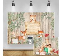Renaiss 2.5x1.8m Jungle Animal Bois Conseil Toile de Fond Enfants Anniversaire Fond pour Photographie Garçon ou Fille Bienvenue Fête Baby Shower Décorations Bannière Fournitures Photo Studio Props