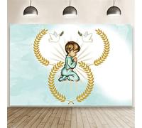 Renaiss 2.5x1.8m Première Sainte Communion Toile de Fond pour Les garçons Dieu bénisse Arrière Plan Décor de fête de baptême Bébé Enfants Anniversaire Bannière De Table De Gâteau Accessoires Photo