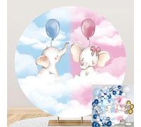 Renaiss 2x2m Éléphant Révélation du Genre Toile de Fond Ronde Rose Bleu Nuage de Ciel Fond de Cercle Nouveau née Anniversaire Décor de fête Douche de bébé Tissu en Polyester Accessoire Photo