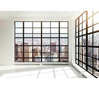 Renaiss 3x2.5m Gratte-Ciel Fenêtre Photographie Toile de Fond Ville Paysage Immeuble De Bureaux Porte-fenêtre Fond Transparent Homme Adulte Portrait Tir Vinyle Papier Peint Studio Props