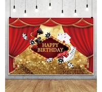 Renaiss 3x2m Toile de Fond d'anniversaire sur Le thème du Casino Poker Film Fond De Photographie De Paillettes d'or Décoration de fête d'anniversaire pour Adultes, Accessoires Photo en Vinyle