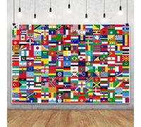 Renaiss Toile de fond avec drapeau du monde de 2,1 x 1,5 m - Drapeaux internationaux - Bannière pour bureau, école, salle de coration d'événement, géographie, fête d'anniversaire,