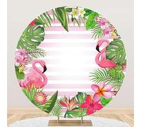 Renaiss Toile de fond ronde à rayures roses de 2 x 2 m pour séance photo de filles, portrait, plantes tropicales, fleurs, arrière-plan de photographie pour fête prénatale, naissance, anniversaire,