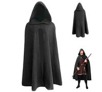Renaissance Cloak 40.1 '' Long Black Polyester Hooded Cloak Soft Breathable Pullover rétro médiéval pour Halloween Hobbit Viking Cosplay Costumes, Lagre