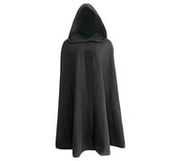 Renaissance Cloak 40.1 '' Long Black Polyester Hooded Cloak Soft Breathable Pullover rétro médiéval pour Halloween Hobbit Viking Cosplay Costumes, Lagre