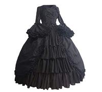 Renaissance Femmes Robes Médiévale Manches Longues Parti Costume Déguisements Halloween Reine Victorienne Gothique Robe Vintage Adulte Deguisement Carnaval Halloween Cosplay Fête (Black,4XL)