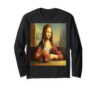 Renaissance Lisa Woman Boba Tea Humoristique Vintage Pop Mona Manche Longue