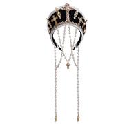 Renaissance médiévale Tudor Queen Coiffe pour femme Anne Boleyn Bandeau Royal Coronet élisabéthain Capuche Tiara Chapeau(noir)