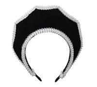 Renaissance médiévale Tudor Queen Coiffe pour femme Anne Boleyn Bandeau Royal Coronet élisabéthain Capuche Tiara Chapeau(noir-2)