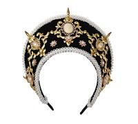 Renaissance médiévale Tudor Queen Coiffe pour femme Anne Boleyn Bandeau Royal Coronet élisabéthain Capuche Tiara Chapeau(noir-1)