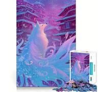 Renard à Neuf queues dans Un Village enneigé Puzzle de 1000 pièces pour Adultes Jeu de réflexion Découpe précise Pièce d'art de qualité (50x75cm)