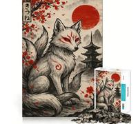 Renard à Neuf queues et Paysage Japonais Puzzle de 1000 pièces pour Adolescents Jeu de réflexion Jouet à Partager Découpe Nette (50x75cm)