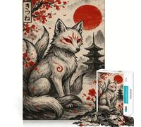Renard à Neuf queues et Paysage Japonais Puzzle de 1000 pièces pour Adolescents Puzzle Relaxant et Stimulant la mémoire Cadeau Exquis (38x52cm)