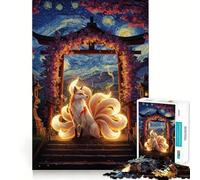 Renard à Neuf queues sous la Porte Torii Puzzle de 1000 pièces pour Adultes Améliore la mémoire et Le Plaisir de Jouer Ensemble Finition précise Cadeau de Saison (38x52cm)