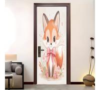 Renard Animal de Dessin Animé 3D Portephoto Stickers, Amovible éTanche PVC Auto-adhésif Autocollants Porte, LumièRe Porte Muraux Auto-adhésif Stickers pour Décoration Intérieure 95x205 cm