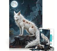 Renard Blanc aux Marques mystiques Puzzle de 1000 pièces pour Adolescents Jeu de mémoire Système de Verrouillage sécurisé Pas de pièces Qui se détachent pour Les Voyages (38x52cm)