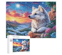 Renard Blanc avec Rose Rouge dans la forêt enneigée Puzzle 500 Pièces pour Couples Jeu Coopératif Communication Et Logique Cadeau pour Couple 500 PCS