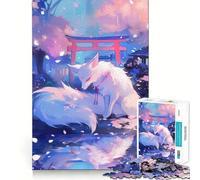 Renard Blanc dans Un Jardin Japonais Puzzle de 1000 pièces pour Adultes Jeu de mémoire Assemblage précis sans espaces Activité apaisante pour Une Pause mentale (38x26cm)