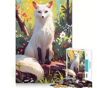 Renard Blanc dans Une Prairie Fleurie Puzzle de 1000 pièces Jeu de réflexion Découpe de Haute précision Défi Amusant pour Passer Le Temps (38x52cm)