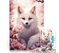 Renard Blanc en Fleurs de Cerisier Puzzle 1000 pièces pour Adultes Défi Difficile Liste de souhaits avec Le Père Noël 38x26cm