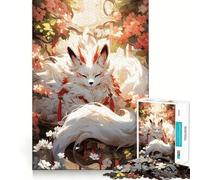Renard Blanc en Fleurs Puzzle 1000 pièces pour Adultes Jeu de réflexion Amusant Technologie de découpe Laser avancée Défi divertissant pour Passer Le Temps (38x26cm)