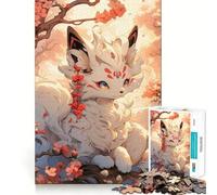 Renard Blanc et Fleurs de Cerisier Puzzle Adulte 1000 pièces Découpe de Haute précision Facile à Apprendre Plaisir en Famille (38x52cm)
