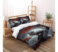 Renard Blanc Pleine Lune Housse De Couette 3 Pièces Wildlife Animal Theme Linge De Lit Microfibre pour Adulte Et Enfant avec Fermeture Éclair Et Taies d'oreiller Double(200x200cm)
