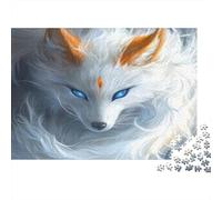 Renard Blanc Puzzles 1000 Pieces Cadeau Unique Blue Eyes Jeu Éducatif Défi Jouet À De Qualité Supérieure Peinture Art pour Adultes Enfants 1000pcs (75x50cm)
