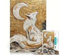 Renard Blanc sous Le Croissant de Lune Puzzle Adulte 1000 pièces Découpe de Haute précision Facile à Apprendre Plaisir en Famille (50x75cm)