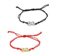 Renard Bracelet Femmes Filles En Acier Inoxydable Évider Style Unique Abstrait Mignon Grande Queue Renard Corde Double Bracelet Bijoux Renard Amant Cadeau (argent + or)