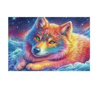 Renard coloré étoilé 1000 Pièces Puzzle Créatif en Carton Anti-Déchirure Ciel étoilé, nébuleuse et Lueur Difficulté Moyenne Activité Manuelle Loisir Créatif Cadeau Fête des Mères Premium 1000 PCS