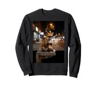 Renard Cool Portant des Lunettes de Soleil Buvant Un café glacé Nuit Ville Sweatshirt