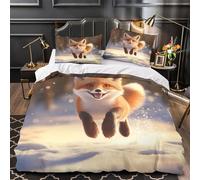 Renard courant 3D Imprimé Drap de couette 3 pièces Microfibre hypoallergénique scène de faune hivernale Housse de couette 2 taies lavable machine adolescents jeunes adultes Single（140x200cm）