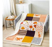 Renard Couverture Cute Dessin Animé Renard Peluche Couverture Bois Laine 75x100cm Correctifs Décoration Sherpa pour Enfants pour Lit Canapé