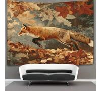 Renard dans une forêt d'automne avec des feuilles tombées Feuilles Tapisserie Style peinture vintage Murale Tenture Dortoir Chambre Salon 130cmx150cm